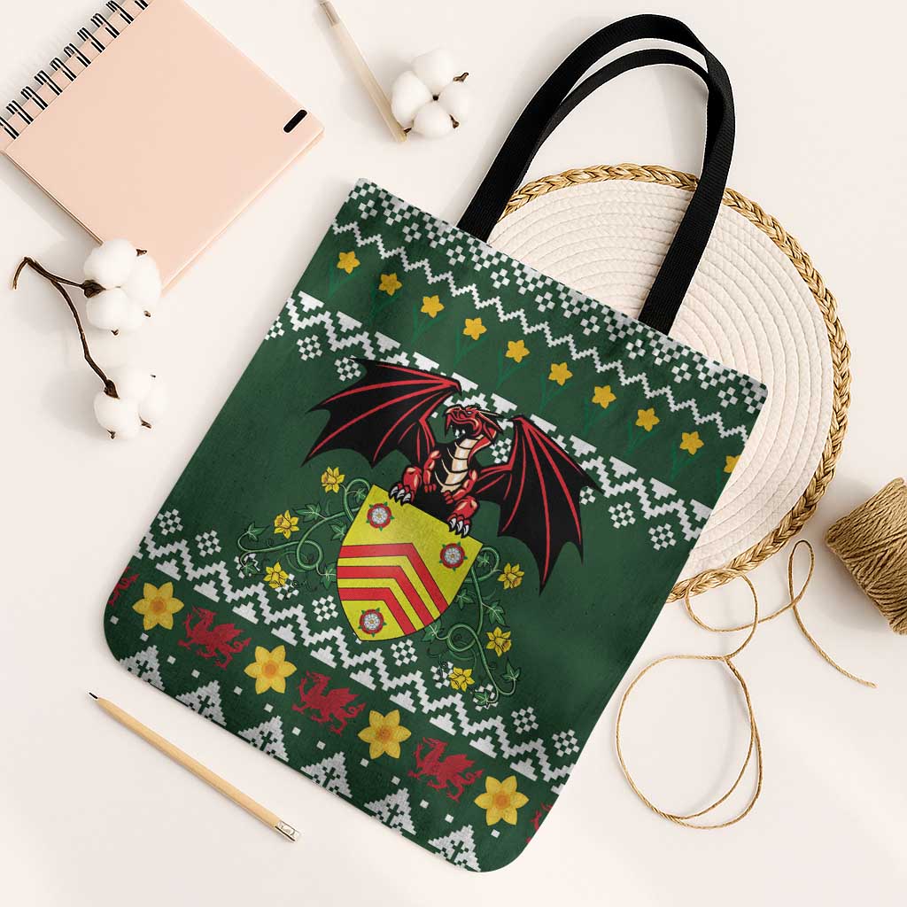 Glamorgan Wales Christmas Tote Bag Cymru Dragon And Daffodil - Wonder Print Shop