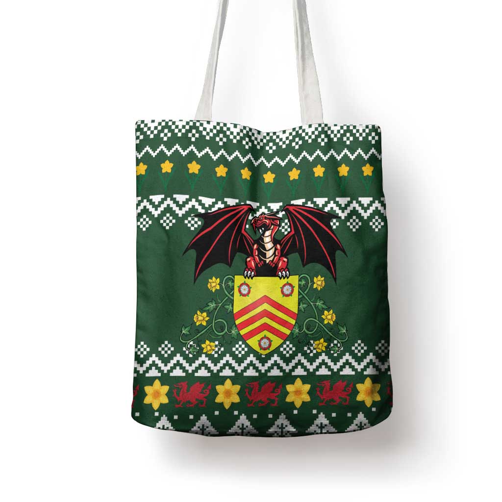 Glamorgan Wales Christmas Tote Bag Cymru Dragon And Daffodil - Wonder Print Shop