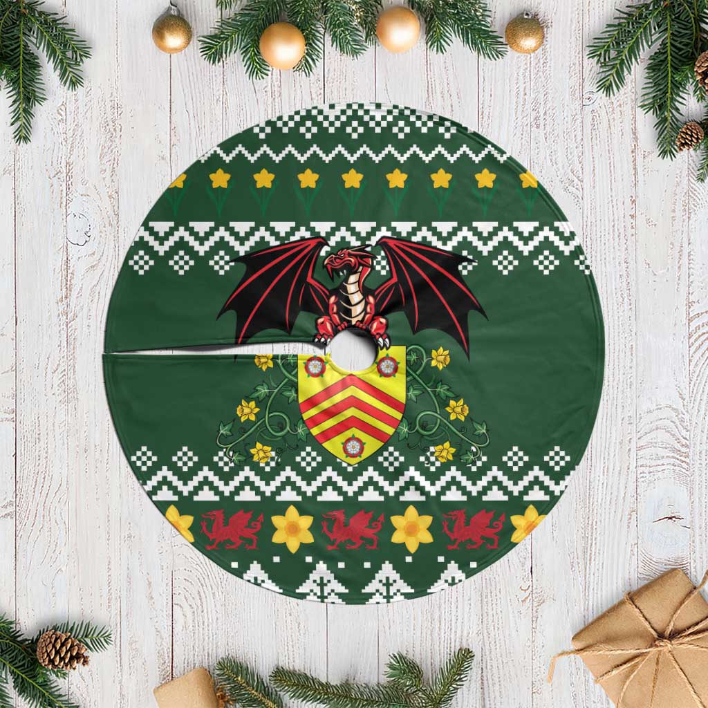 Glamorgan Wales Christmas Tree Skirt Cymru Dragon And Daffodil - Wonder Print Shop