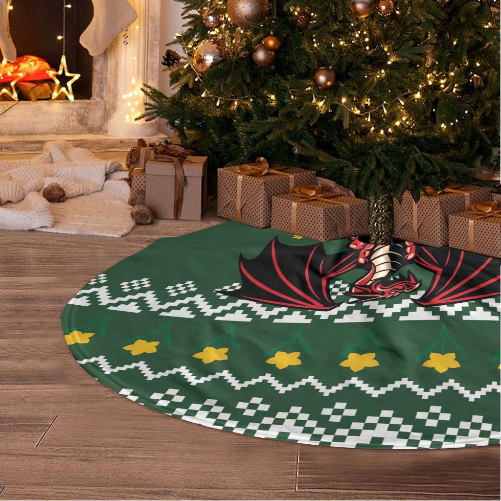 Glamorgan Wales Christmas Tree Skirt Cymru Dragon And Daffodil - Wonder Print Shop