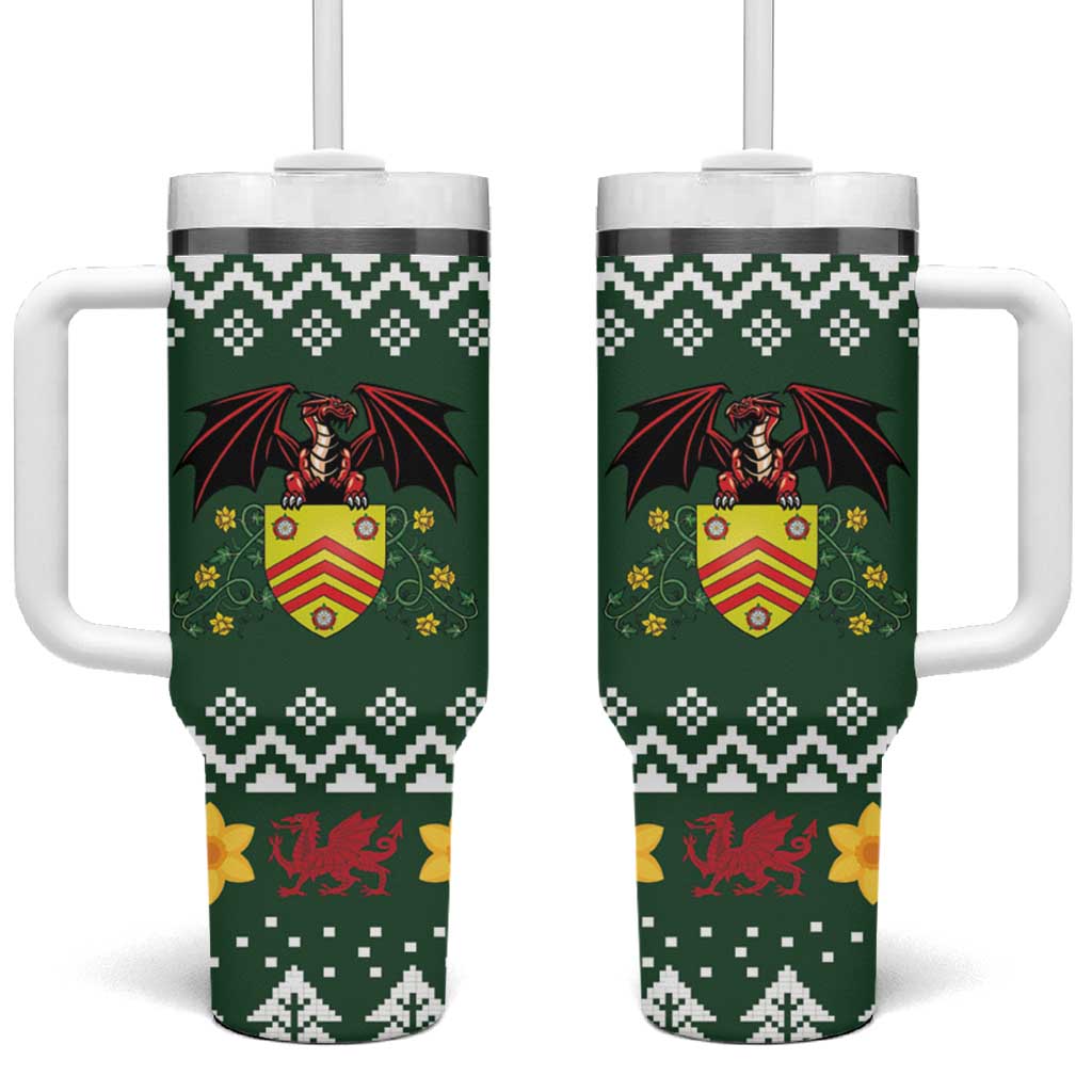 Glamorgan Wales Christmas Tumbler With Handle Cymru Dragon And Daffodil - Wonder Print Shop