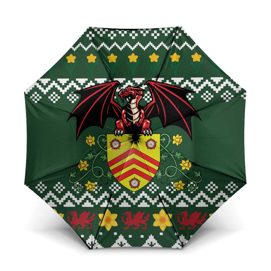 Glamorgan Wales Christmas Umbrella Cymru Dragon And Daffodil - Wonder Print Shop