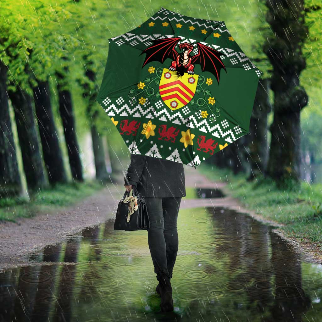 Glamorgan Wales Christmas Umbrella Cymru Dragon And Daffodil - Wonder Print Shop
