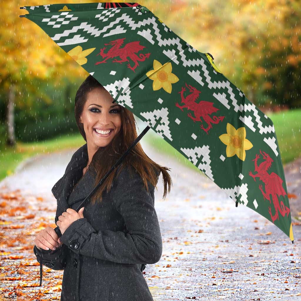 Glamorgan Wales Christmas Umbrella Cymru Dragon And Daffodil - Wonder Print Shop