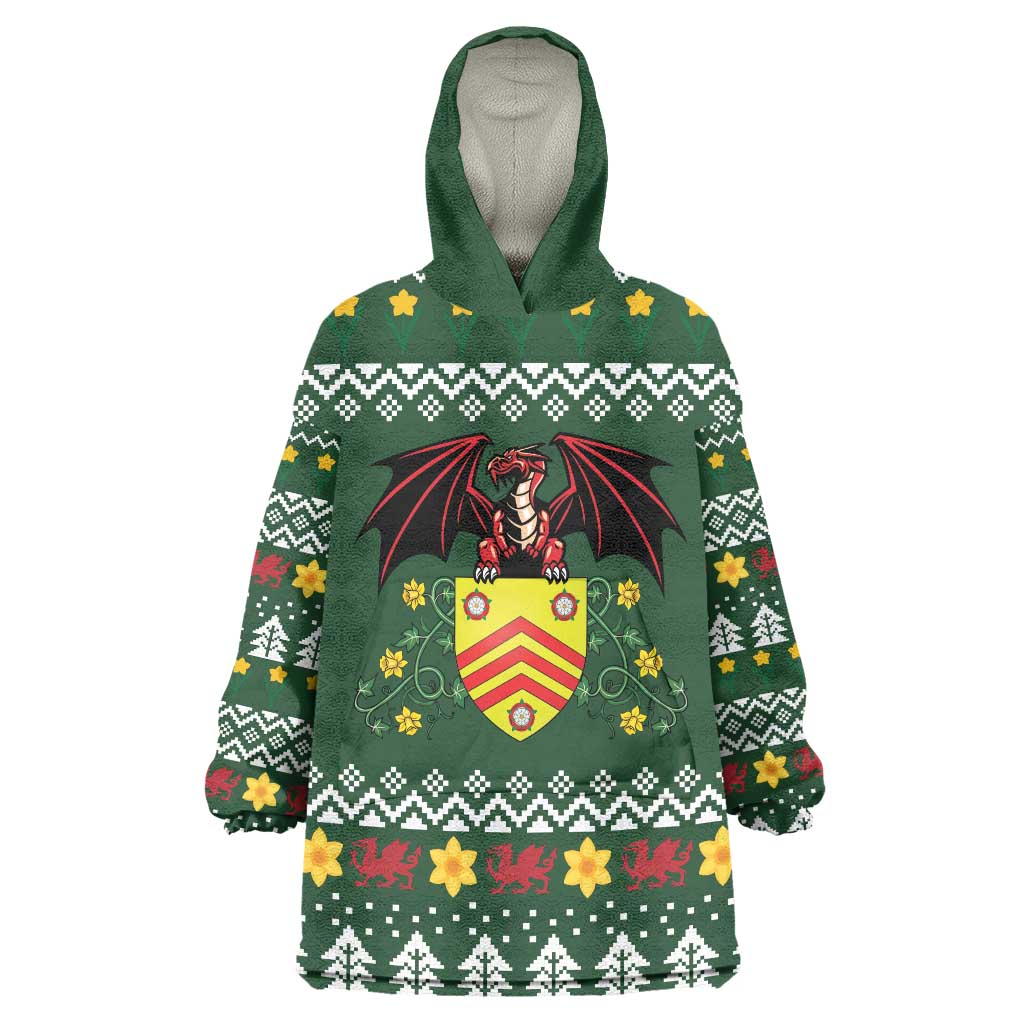 Glamorgan Wales Christmas Wearable Blanket Hoodie Cymru Dragon And Daffodil - Wonder Print Shop