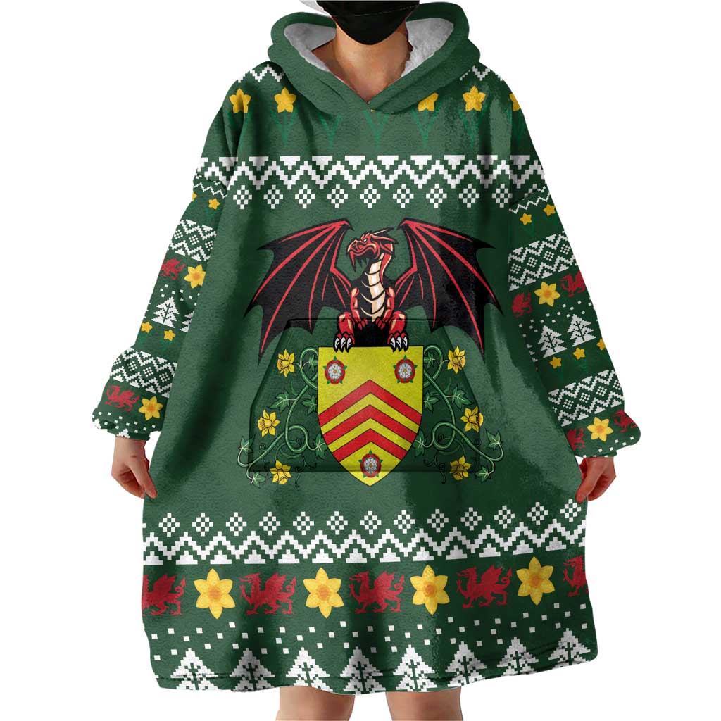 Glamorgan Wales Christmas Wearable Blanket Hoodie Cymru Dragon And Daffodil - Wonder Print Shop