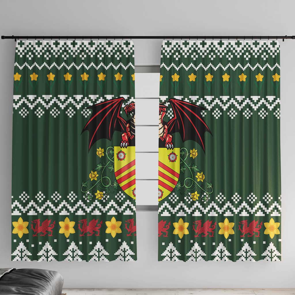 Glamorgan Wales Christmas Window Curtain Cymru Dragon And Daffodil - Wonder Print Shop