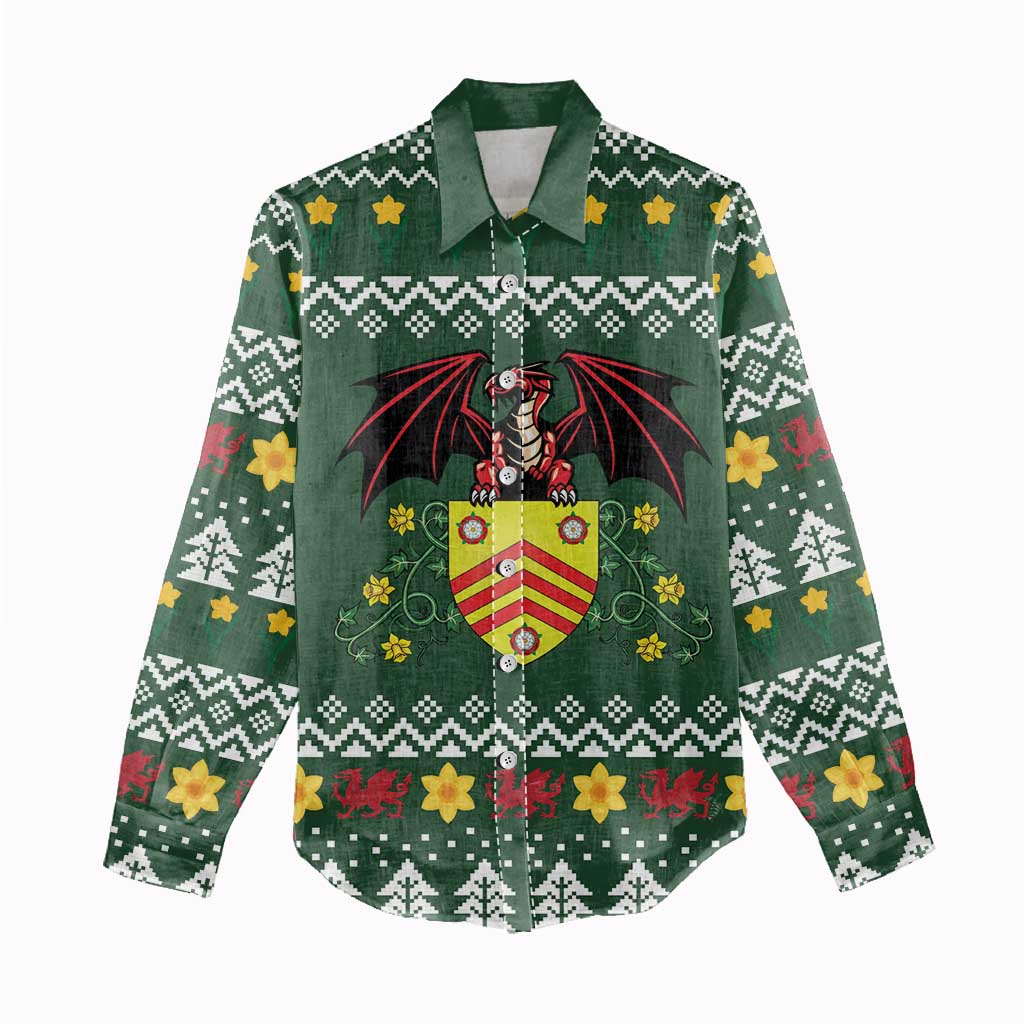 Glamorgan Wales Christmas Women Casual Shirt Cymru Dragon And Daffodil - Wonder Print Shop