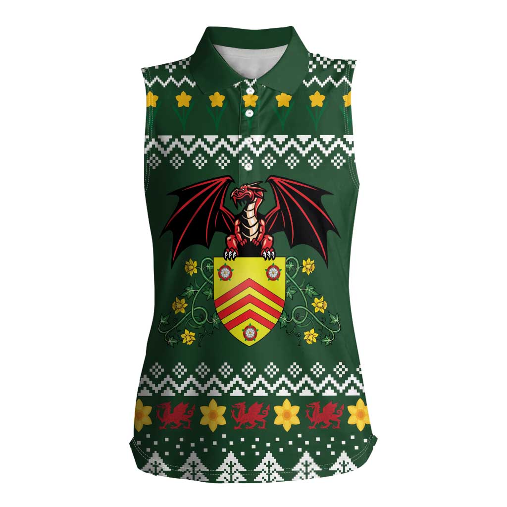 Glamorgan Wales Christmas Women Sleeveless Polo Shirt Cymru Dragon And Daffodil - Wonder Print Shop