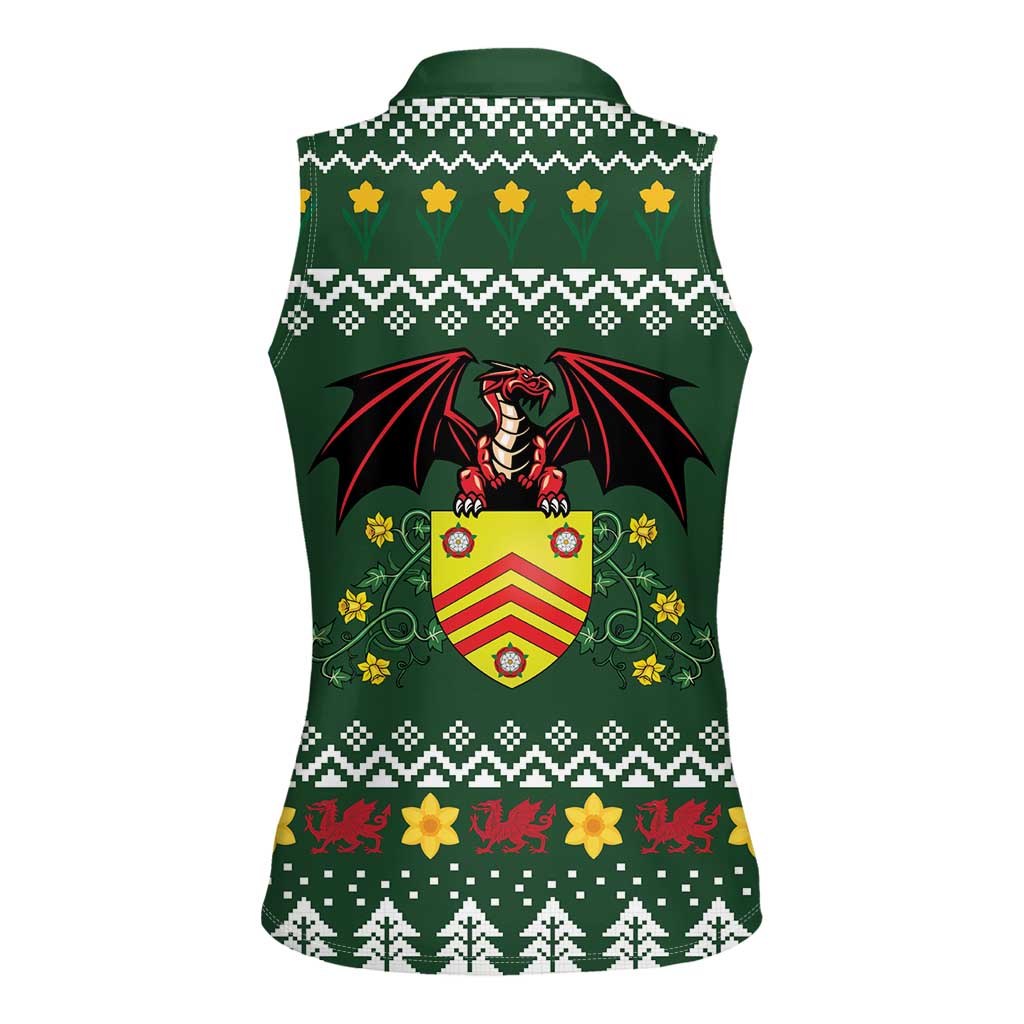Glamorgan Wales Christmas Women Sleeveless Polo Shirt Cymru Dragon And Daffodil - Wonder Print Shop