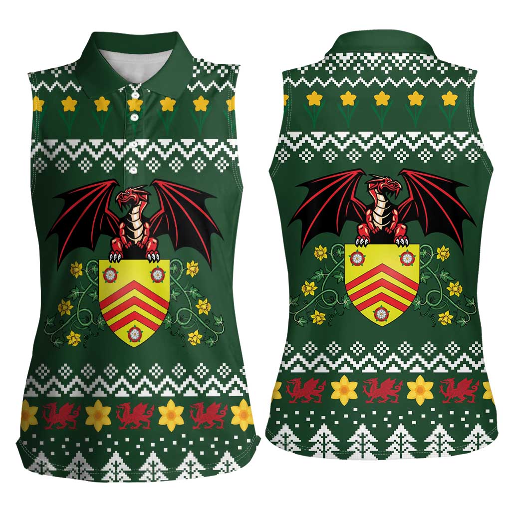 Glamorgan Wales Christmas Women Sleeveless Polo Shirt Cymru Dragon And Daffodil - Wonder Print Shop