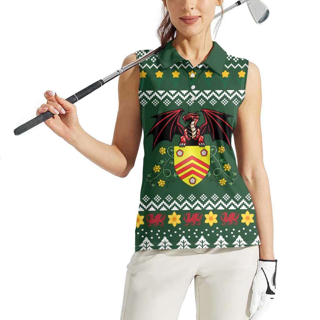Glamorgan Wales Christmas Women Sleeveless Polo Shirt Cymru Dragon And Daffodil - Wonder Print Shop