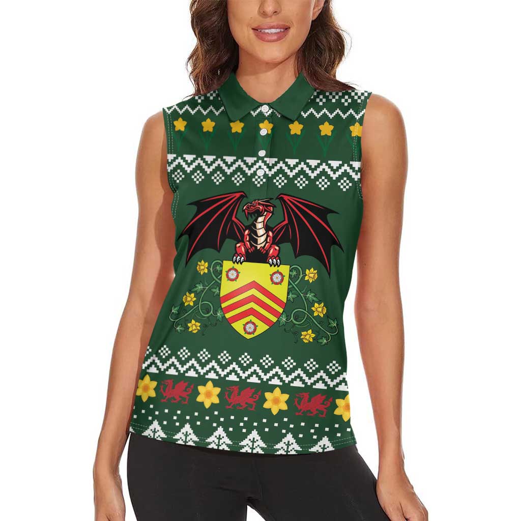 Glamorgan Wales Christmas Women Sleeveless Polo Shirt Cymru Dragon And Daffodil - Wonder Print Shop