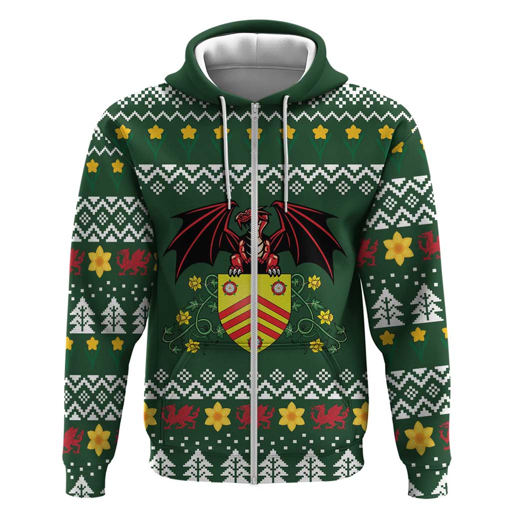 Glamorgan Wales Christmas Zip Hoodie Cymru Dragon And Daffodil - Wonder Print Shop