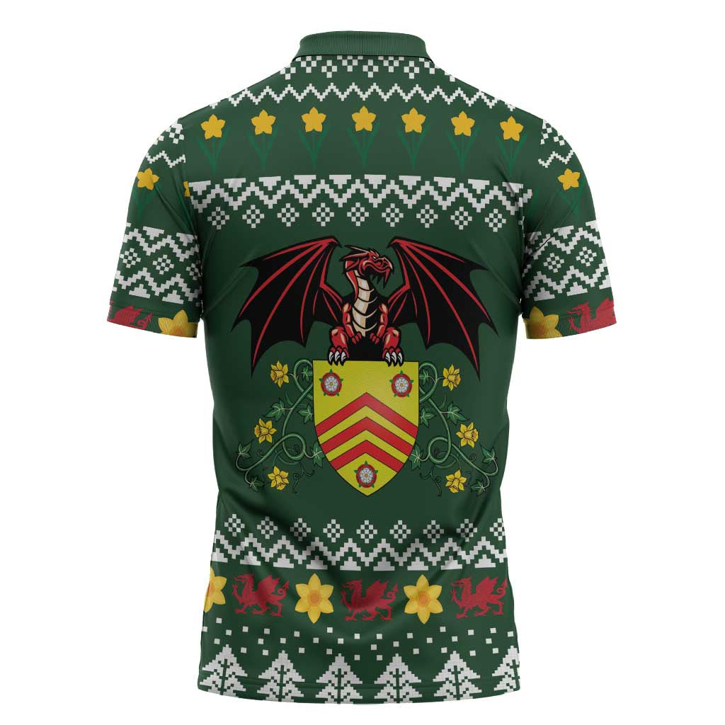 Glamorgan Wales Christmas Zipper Polo Shirt Cymru Dragon And Daffodil - Wonder Print Shop