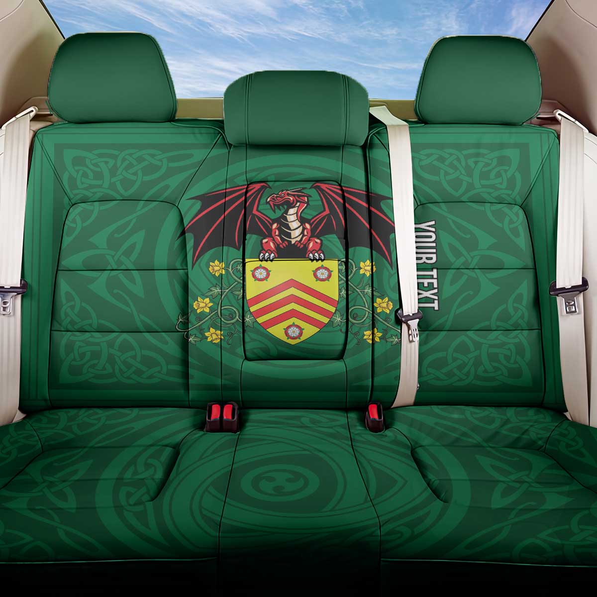 Personalized Glamorgan Wales Back Car Seat Cover Welsh Red Dragon And Daffodil - Wonder Print Shop