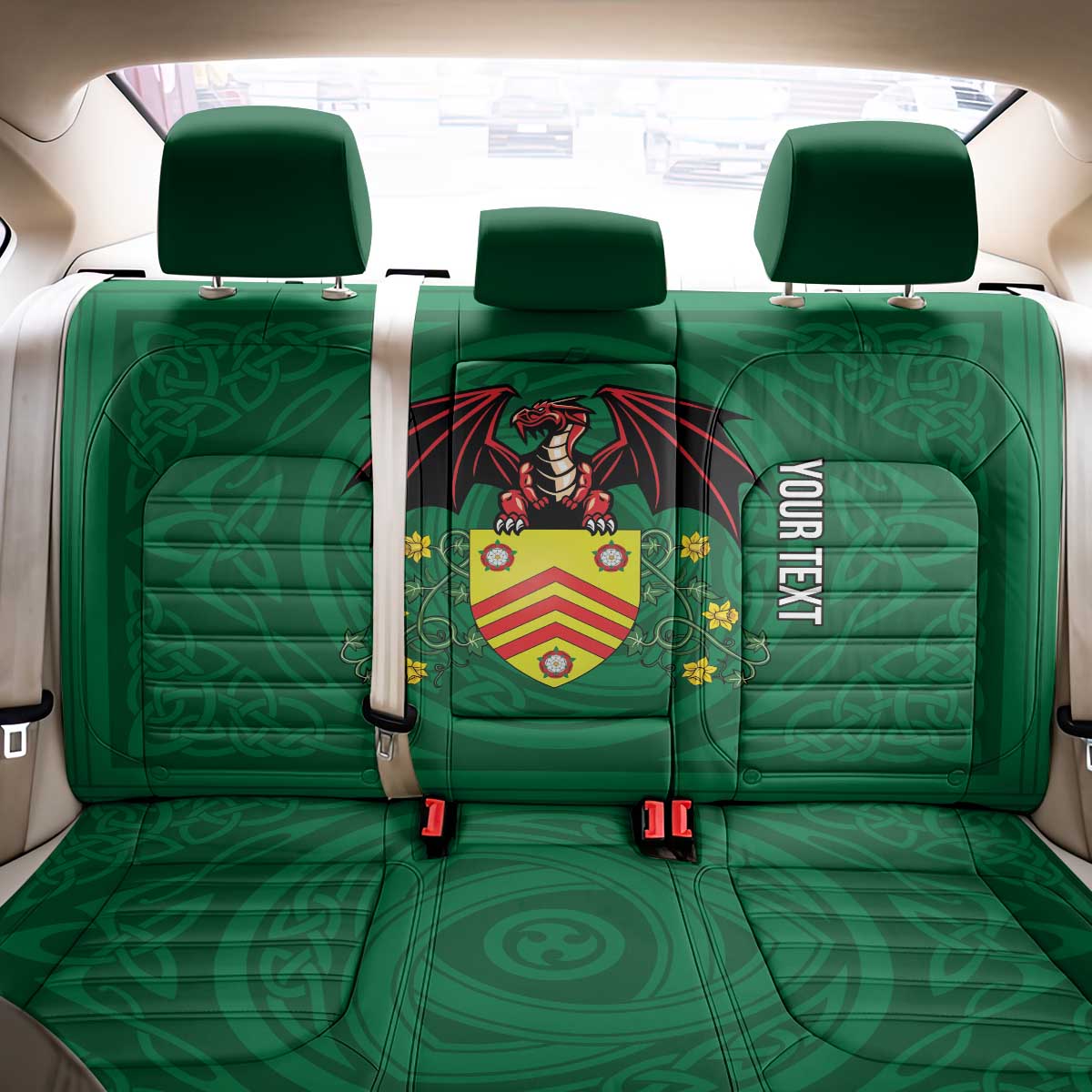 Personalized Glamorgan Wales Back Car Seat Cover Welsh Red Dragon And Daffodil - Wonder Print Shop