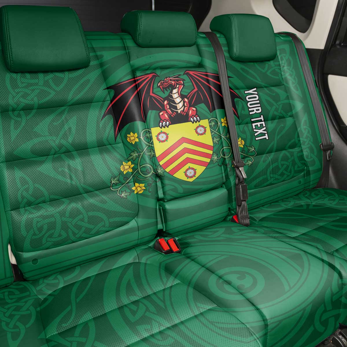 Personalized Glamorgan Wales Back Car Seat Cover Welsh Red Dragon And Daffodil - Wonder Print Shop