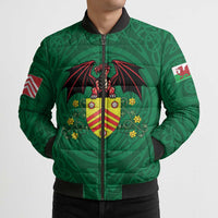 Personalized Glamorgan Wales Bomber Puffer Jacket Welsh Red Dragon And Daffodil - Wonder Print Shop