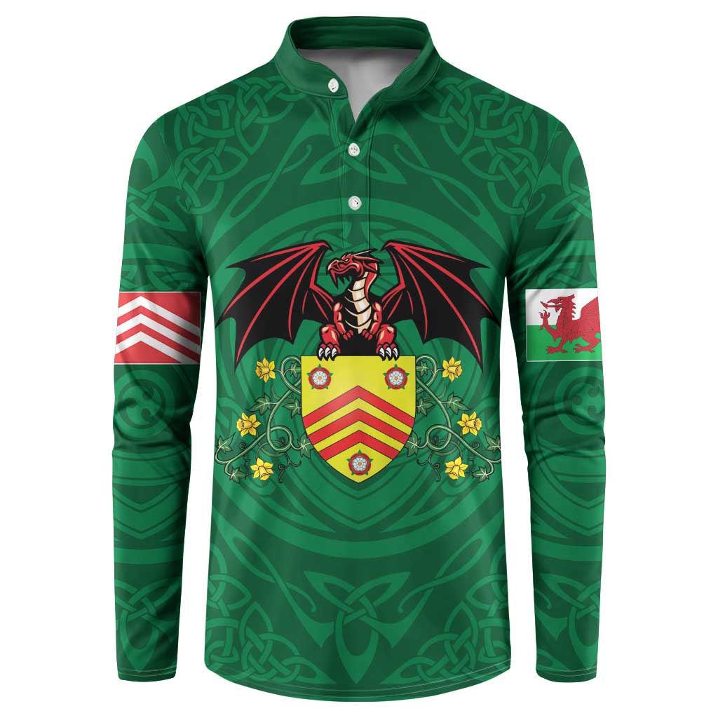 Personalized Glamorgan Wales Button Sweatshirt Welsh Red Dragon And Daffodil - Wonder Print Shop