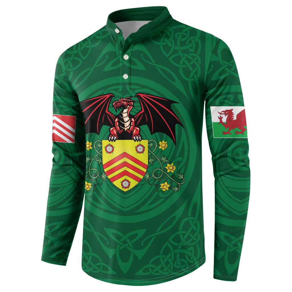 Personalized Glamorgan Wales Button Sweatshirt Welsh Red Dragon And Daffodil - Wonder Print Shop