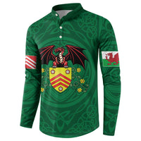 Personalized Glamorgan Wales Button Sweatshirt Welsh Red Dragon And Daffodil - Wonder Print Shop