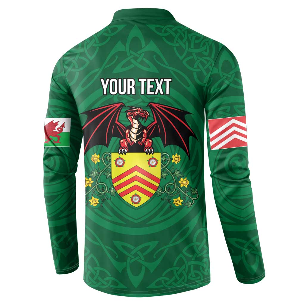 Personalized Glamorgan Wales Button Sweatshirt Welsh Red Dragon And Daffodil - Wonder Print Shop