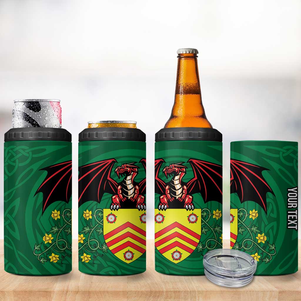 Personalized Glamorgan Wales 4 in 1 Can Cooler Tumbler Welsh Red Dragon And Daffodil - Wonder Print Shop