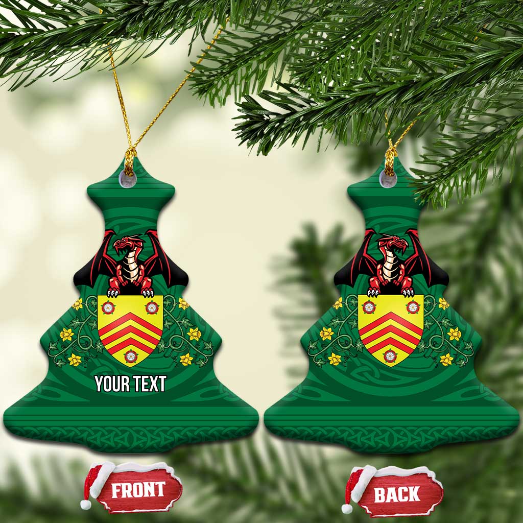 Personalized Glamorgan Wales Ceramic Ornament Welsh Red Dragon And Daffodil - Wonder Print Shop