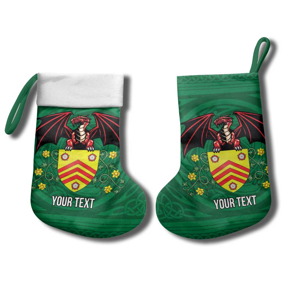Personalized Glamorgan Wales Christmas Stocking Welsh Red Dragon And Daffodil - Wonder Print Shop