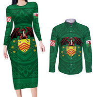 Personalized Glamorgan Wales Couples Matching Long Sleeve Bodycon Dress and Long Sleeve Button Shirt Welsh Red Dragon And Daffodil - Wonder Print Shop