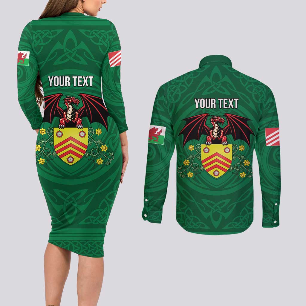 Personalized Glamorgan Wales Couples Matching Long Sleeve Bodycon Dress and Long Sleeve Button Shirt Welsh Red Dragon And Daffodil - Wonder Print Shop