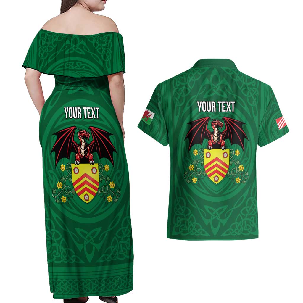 Personalized Glamorgan Wales Couples Matching Off Shoulder Maxi Dress and Hawaiian Shirt Welsh Red Dragon And Daffodil - Wonder Print Shop