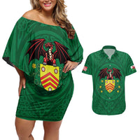 Personalized Glamorgan Wales Couples Matching Off Shoulder Short Dress and Hawaiian Shirt Welsh Red Dragon And Daffodil - Wonder Print Shop