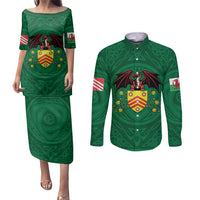 Personalized Glamorgan Wales Couples Matching Puletasi and Long Sleeve Button Shirt Welsh Red Dragon And Daffodil - Wonder Print Shop