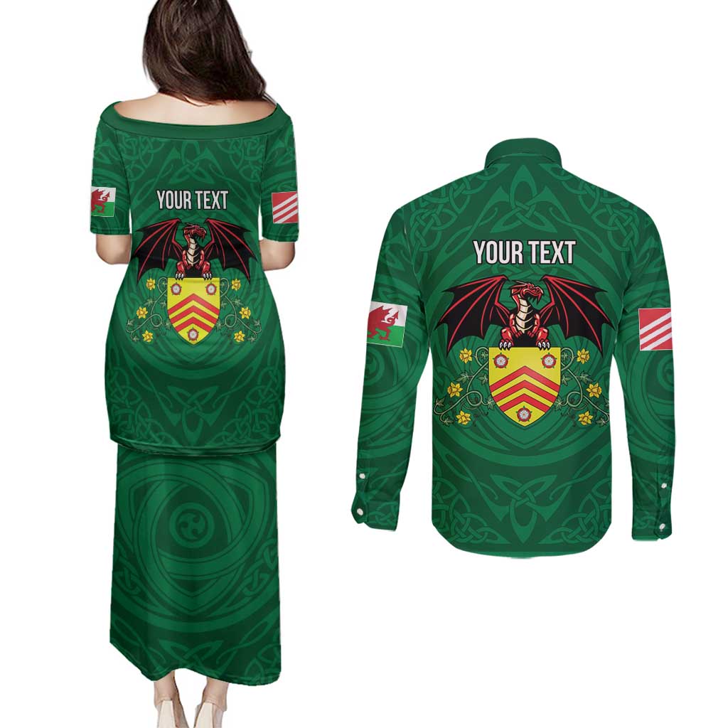 Personalized Glamorgan Wales Couples Matching Puletasi and Long Sleeve Button Shirt Welsh Red Dragon And Daffodil - Wonder Print Shop