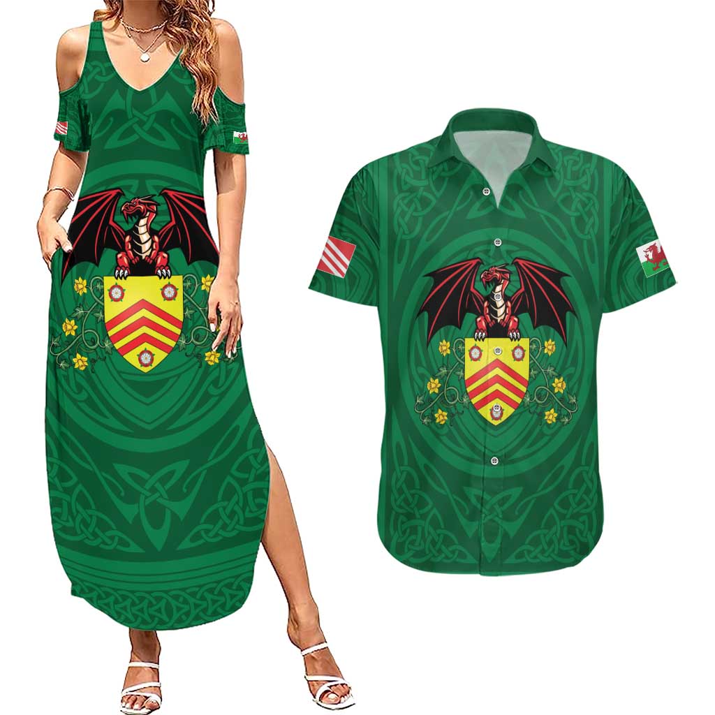 Personalized Glamorgan Wales Couples Matching Summer Maxi Dress and Hawaiian Shirt Welsh Red Dragon And Daffodil - Wonder Print Shop
