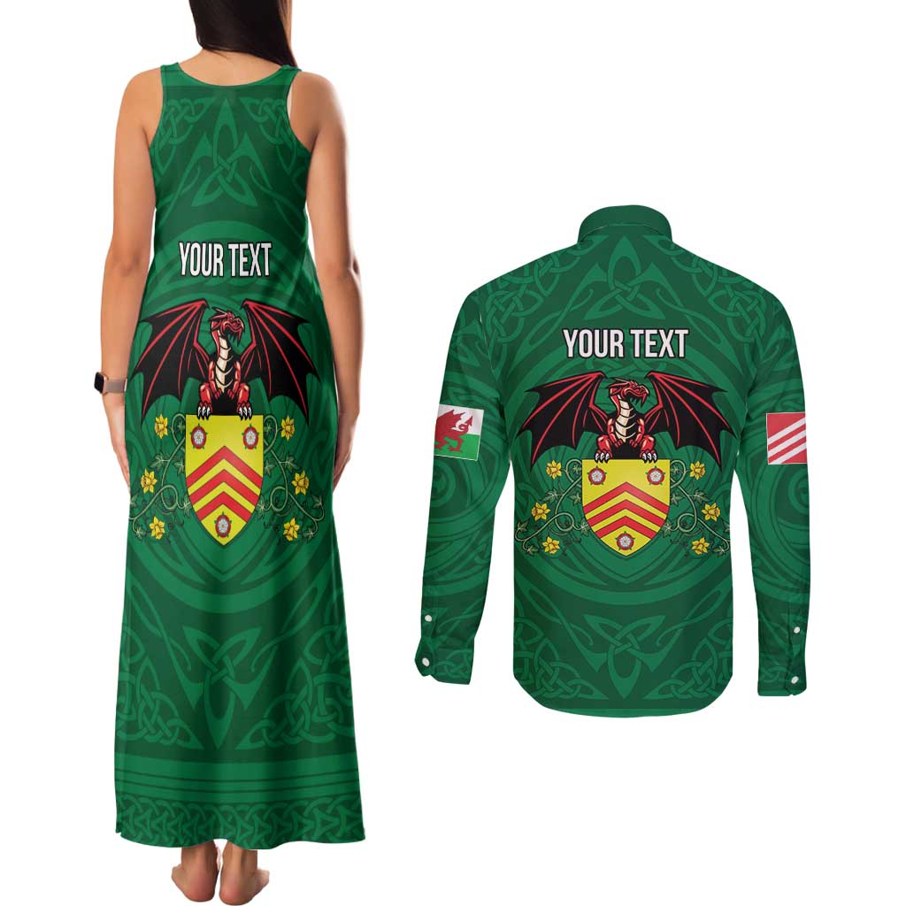 Personalized Glamorgan Wales Couples Matching Tank Maxi Dress and Long Sleeve Button Shirt Welsh Red Dragon And Daffodil - Wonder Print Shop