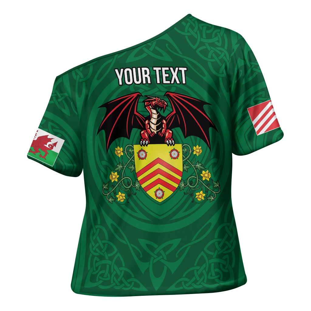 Personalized Glamorgan Wales Cross Shoulder Shirt Welsh Red Dragon And Daffodil - Wonder Print Shop