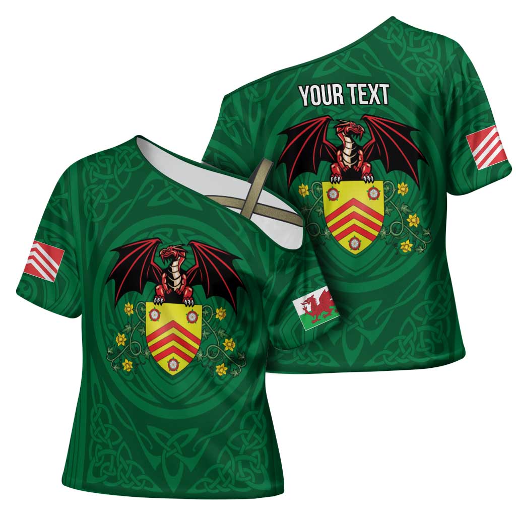 Personalized Glamorgan Wales Cross Shoulder Shirt Welsh Red Dragon And Daffodil - Wonder Print Shop