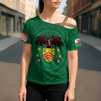 Personalized Glamorgan Wales Cross Shoulder Shirt Welsh Red Dragon And Daffodil - Wonder Print Shop