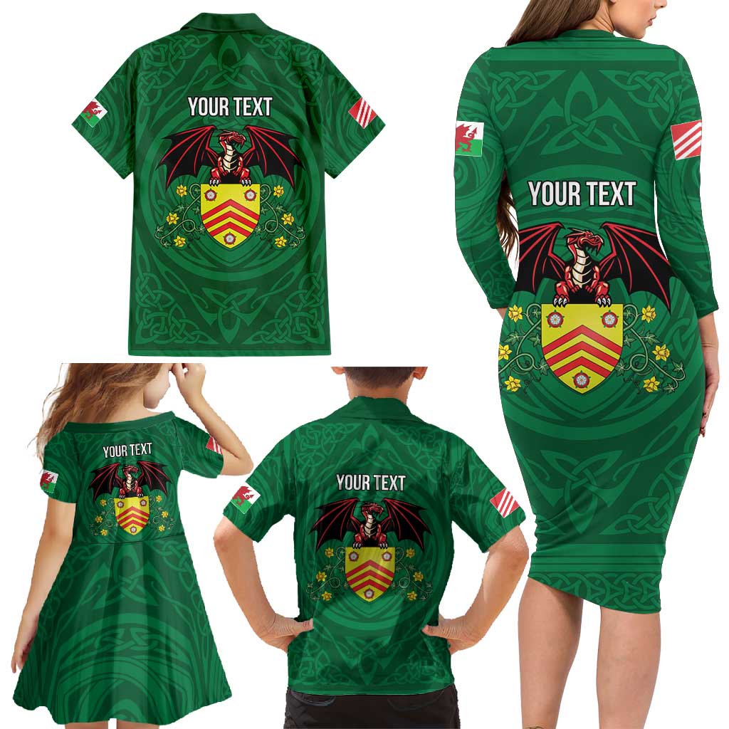 Personalized Glamorgan Wales Family Matching Long Sleeve Bodycon Dress and Hawaiian Shirt Welsh Red Dragon And Daffodil - Wonder Print Shop