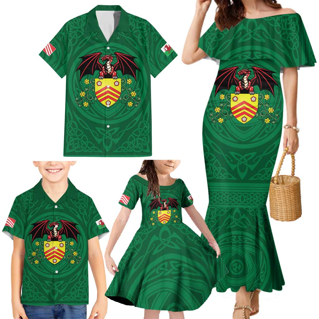 Personalized Glamorgan Wales Family Matching Mermaid Dress and Hawaiian Shirt Welsh Red Dragon And Daffodil - Wonder Print Shop