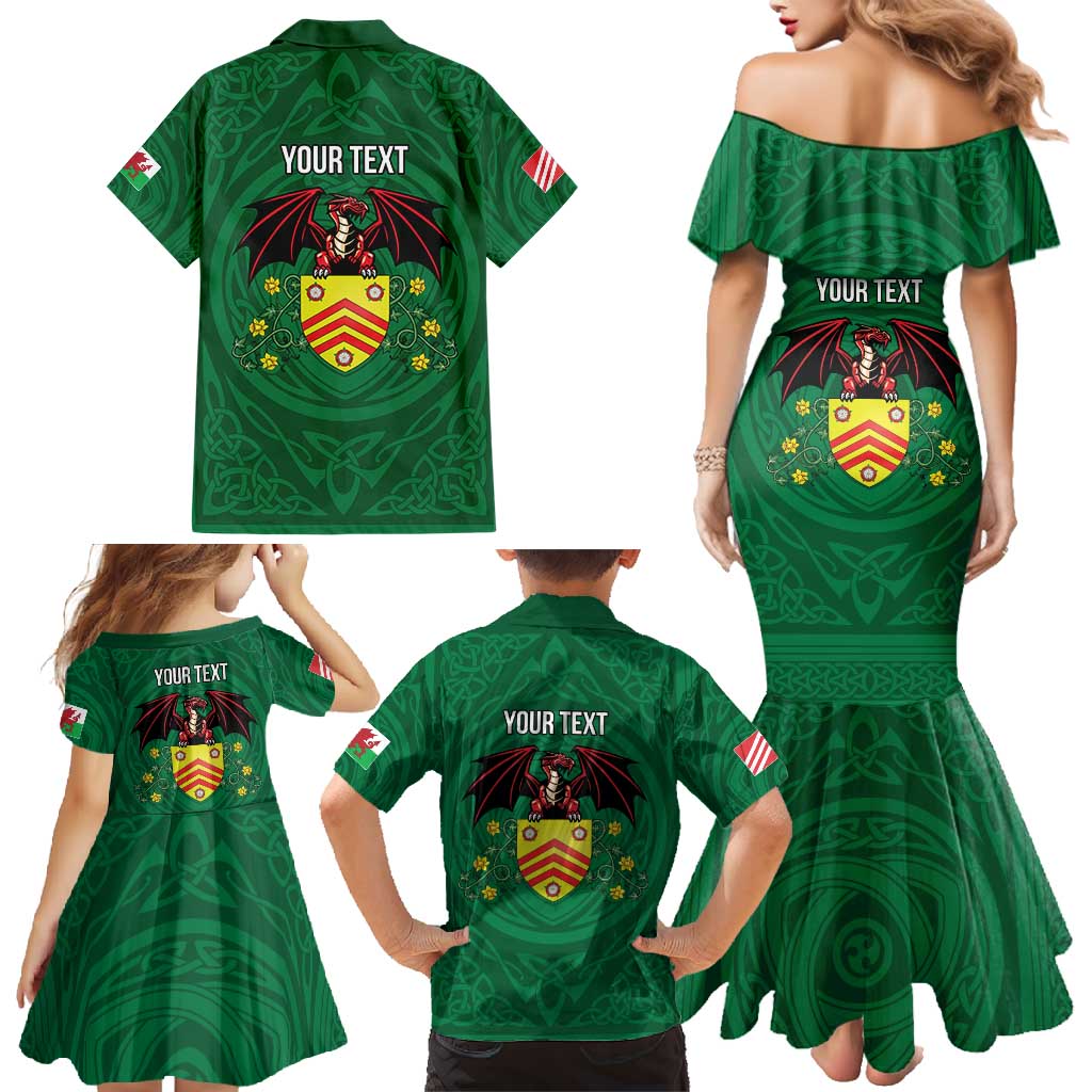 Personalized Glamorgan Wales Family Matching Mermaid Dress and Hawaiian Shirt Welsh Red Dragon And Daffodil - Wonder Print Shop