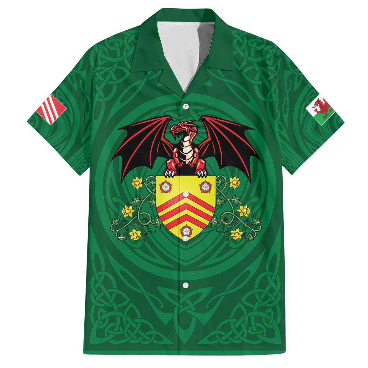 Personalized Glamorgan Wales Family Matching Off The Shoulder Long Sleeve Dress and Hawaiian Shirt Welsh Red Dragon And Daffodil - Wonder Print Shop