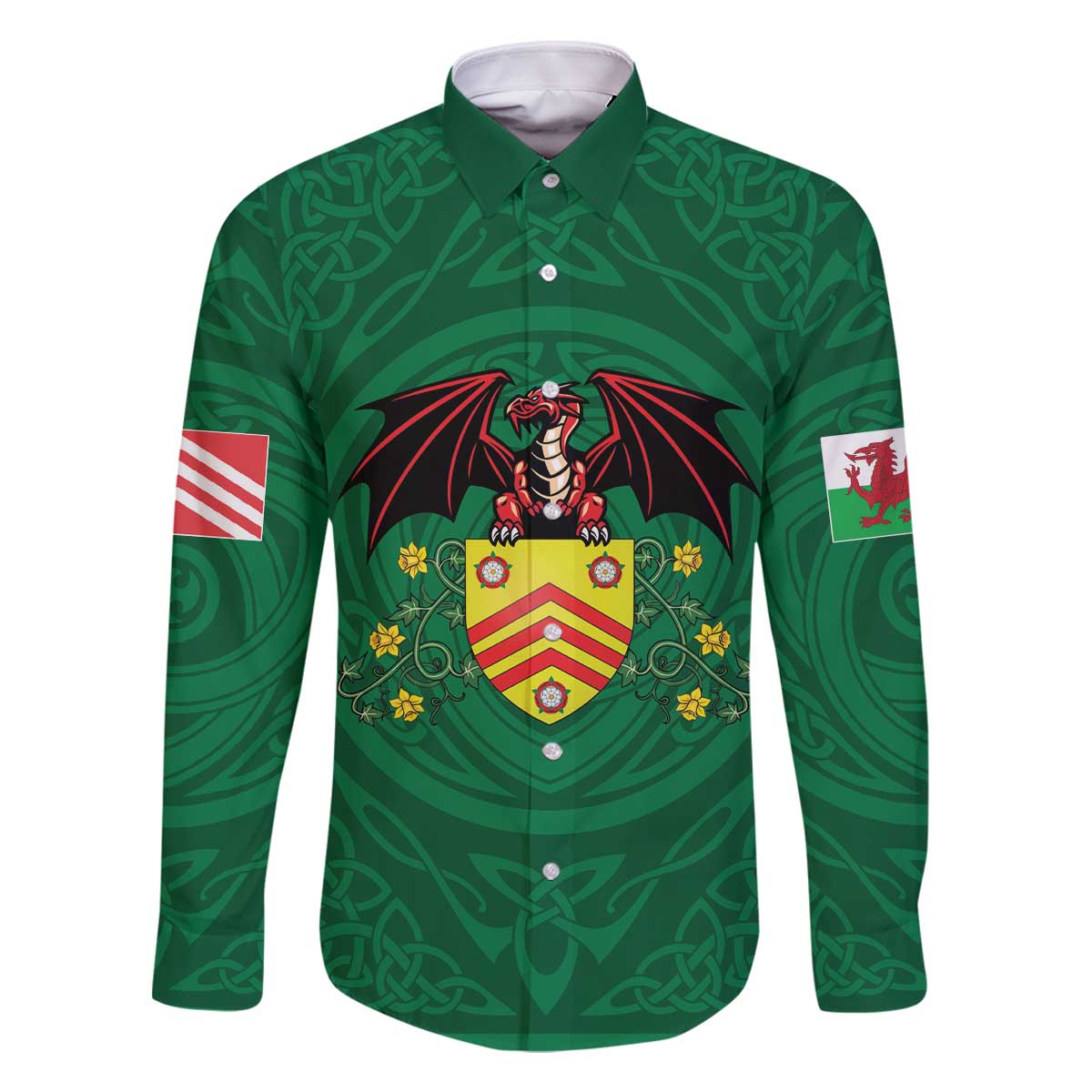 Personalized Glamorgan Wales Family Matching Off The Shoulder Long Sleeve Dress and Hawaiian Shirt Welsh Red Dragon And Daffodil - Wonder Print Shop