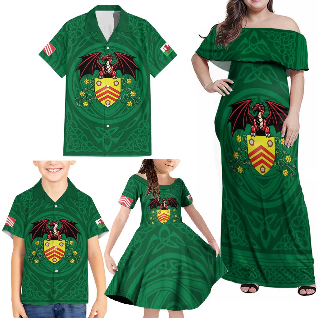Personalized Glamorgan Wales Family Matching Off Shoulder Maxi Dress and Hawaiian Shirt Welsh Red Dragon And Daffodil - Wonder Print Shop