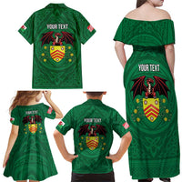 Personalized Glamorgan Wales Family Matching Off Shoulder Maxi Dress and Hawaiian Shirt Welsh Red Dragon And Daffodil - Wonder Print Shop