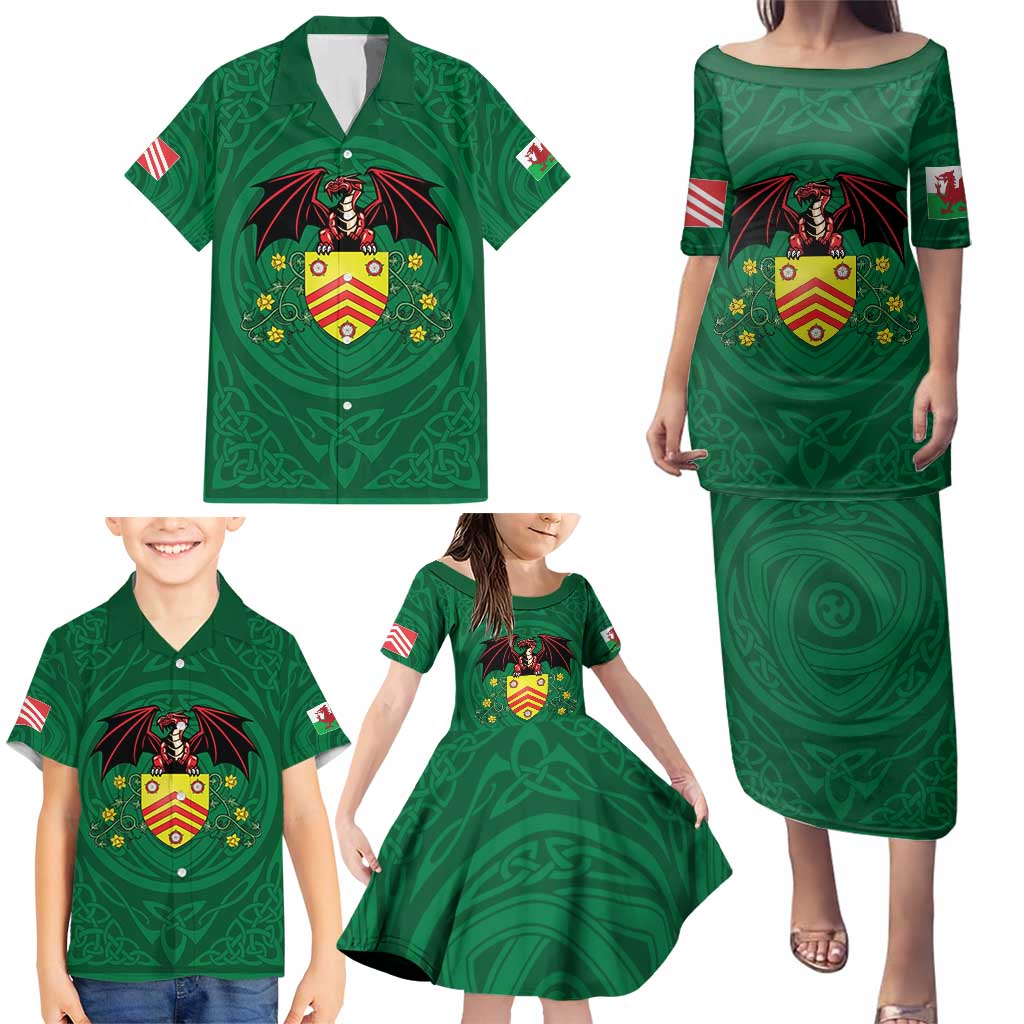 Personalized Glamorgan Wales Family Matching Puletasi and Hawaiian Shirt Welsh Red Dragon And Daffodil - Wonder Print Shop