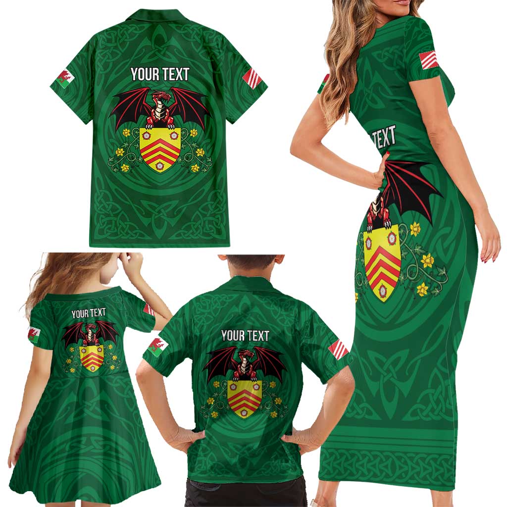 Personalized Glamorgan Wales Family Matching Short Sleeve Bodycon Dress and Hawaiian Shirt Welsh Red Dragon And Daffodil - Wonder Print Shop
